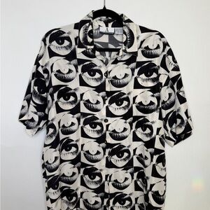 A Line Anne Klein Black and White Eye Pattern Shirt